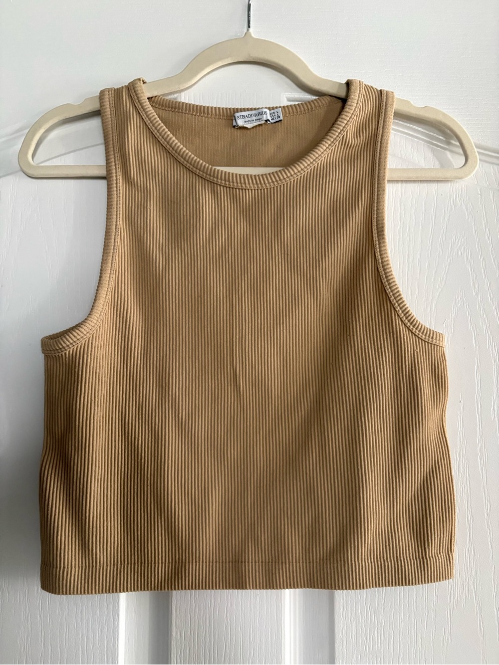 stradivarius Ribbed Tank Top - Beige/Tan